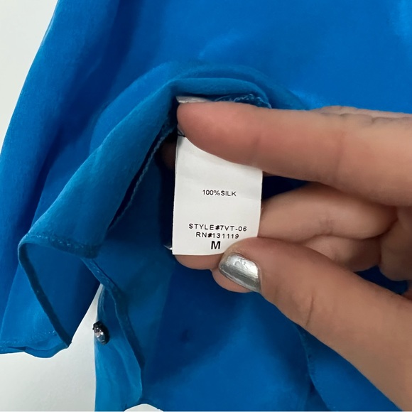 Olivaceous Bright Blue Silk Rhinestone Ruffle Tank - Picture 4 of 4